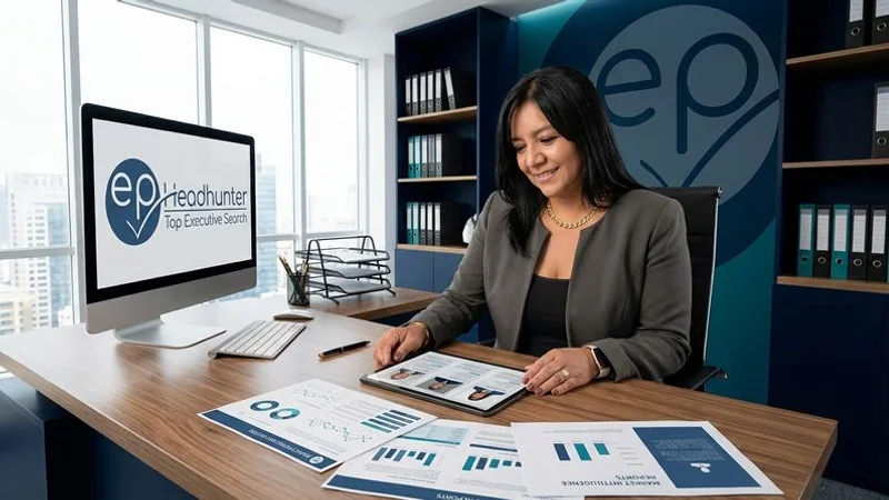 Executive search consultant reviewing candidate profiles in a modern office setting